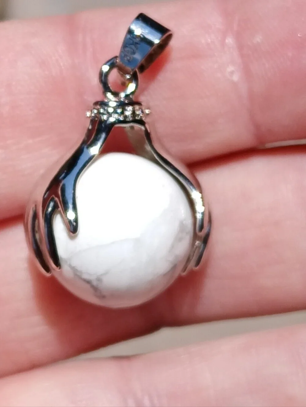 New 18K Hands Holding Howlite Sphere Pendant.